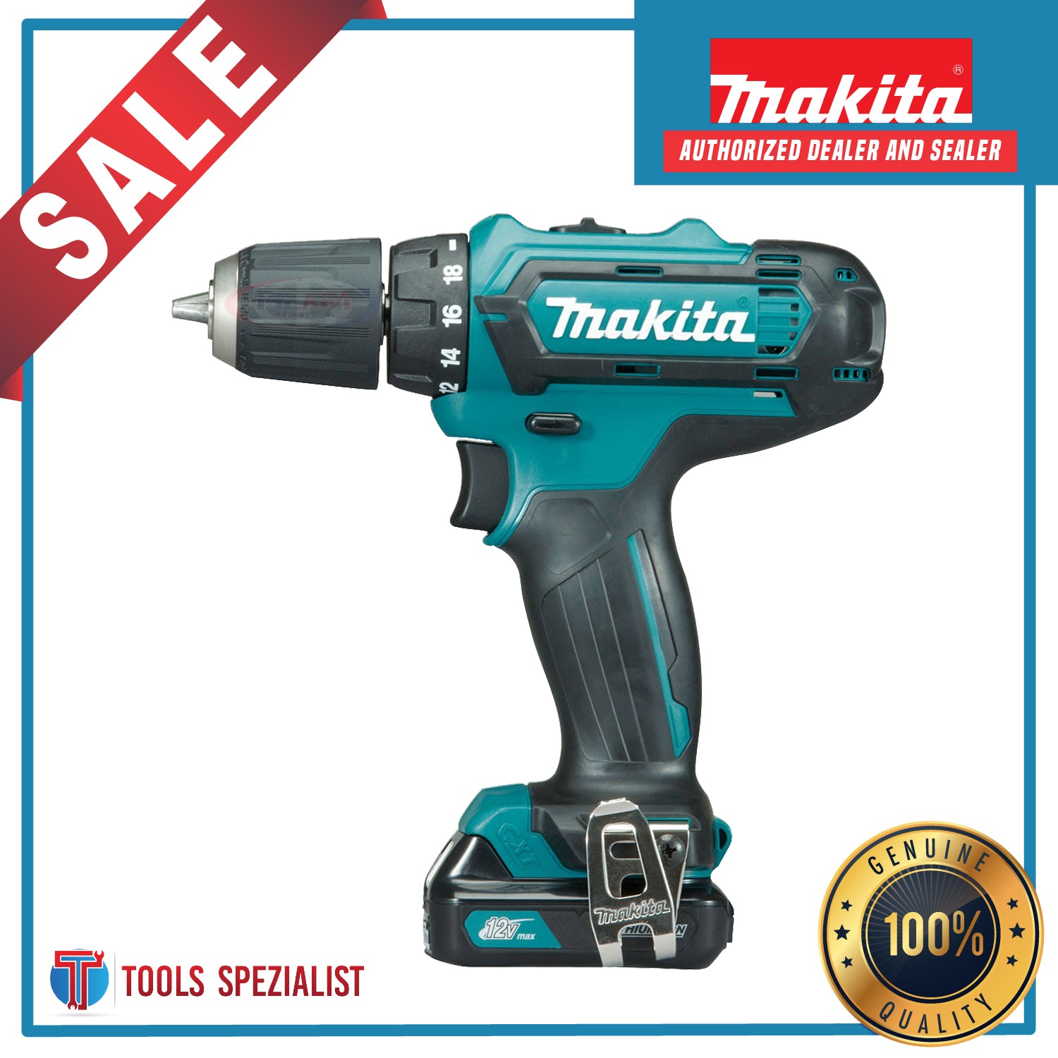 TS PROMO - Makita DF331DWYE Cordless Driver 3/8" Max 12V CXT ** FREE  gloves / spectacles