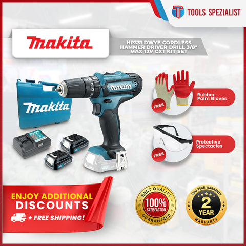 TS PROMO - Makita HP331 DWYE Cordless Hammer Driver Drill 3/8" Max 12V CXT Kit SET ** FREE gloves / spectacles