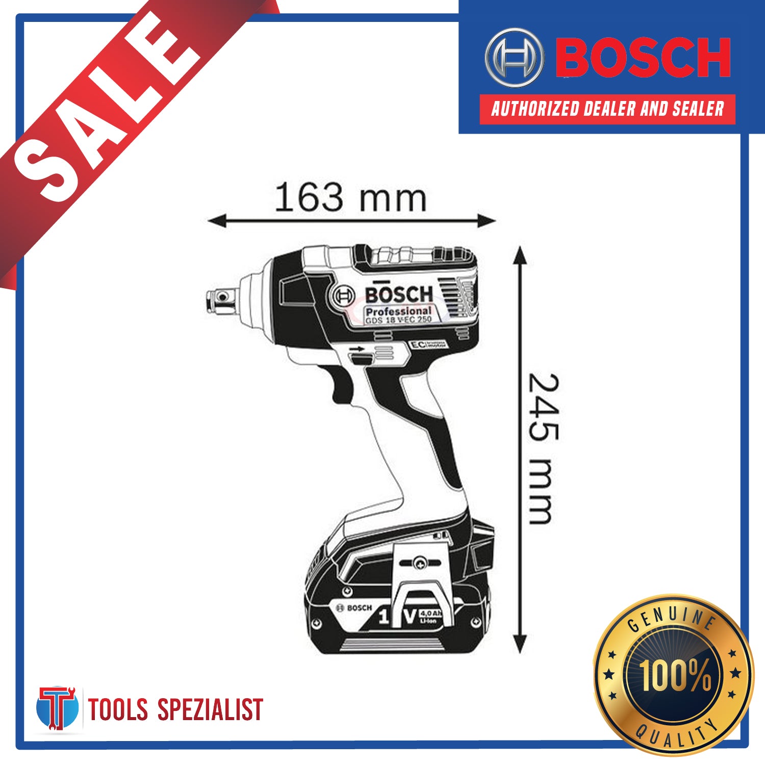 BOSCH GDS 18V EC250 CORDLESS IMPACT DRILL
